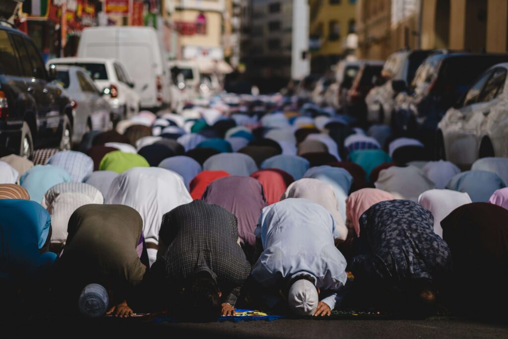 Muslim praying in the streets
