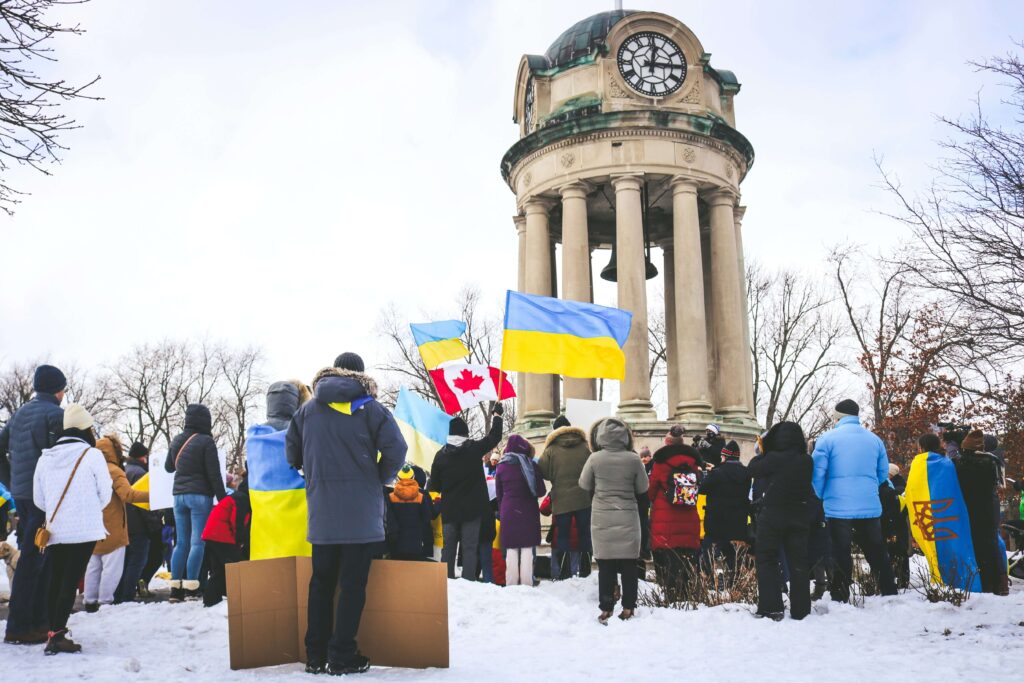Civilians with Flags